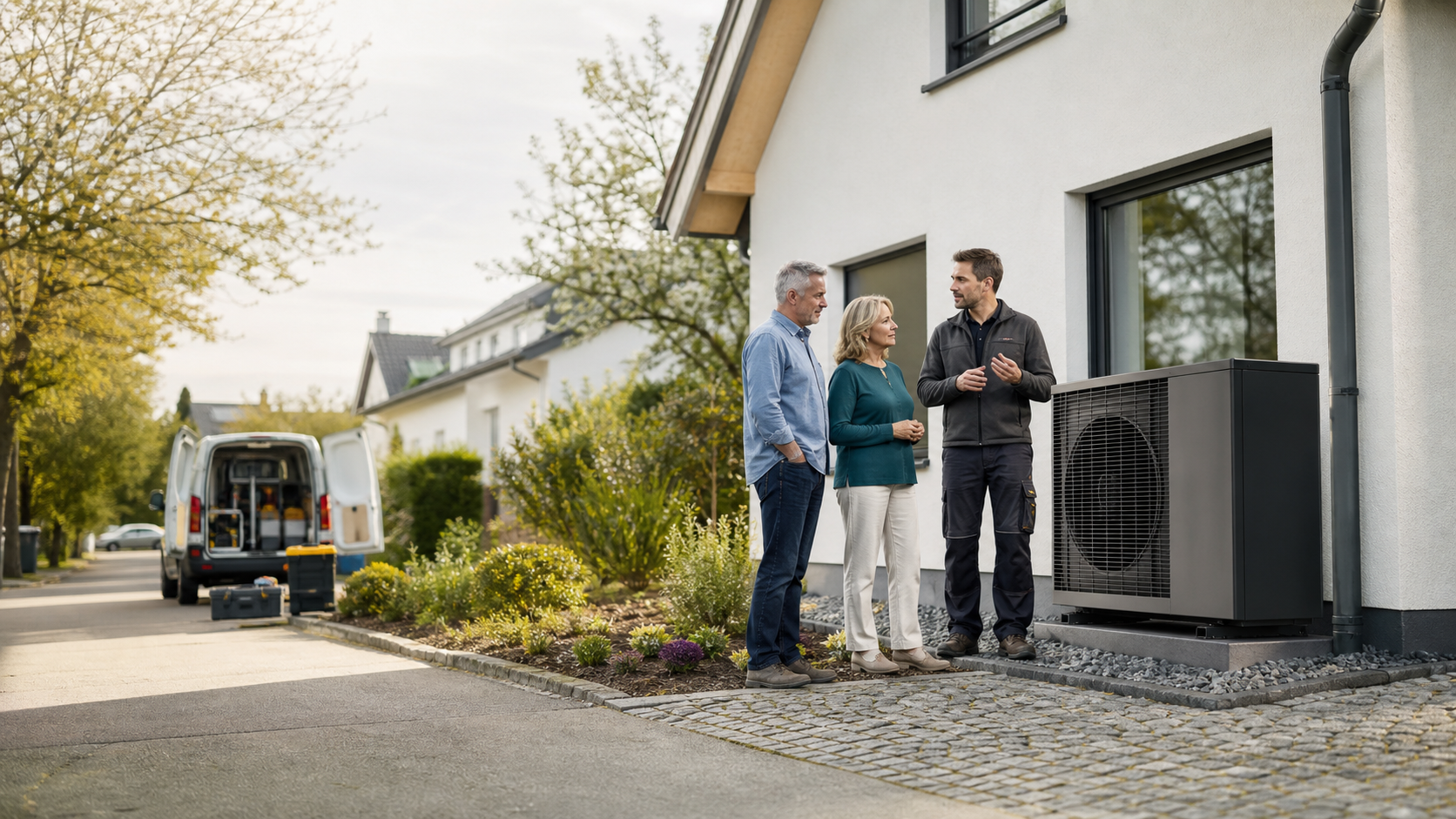 Modernisierte Wärmepumpenanlage an einem Einfamilienhaus mit Beratung vor Ort